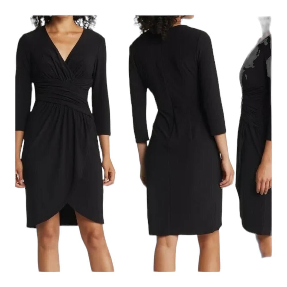 Eliza J dress wrap front tulip cocktail black size 2